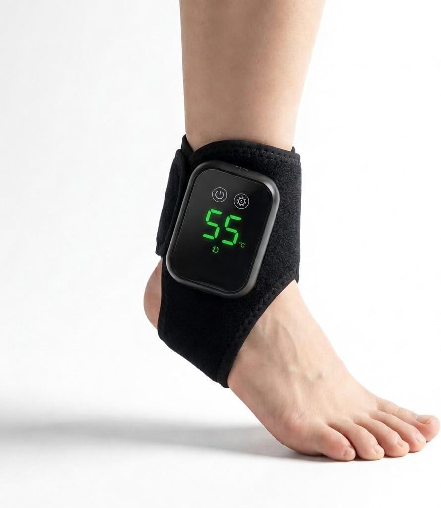 3-in-1 Foot & Ankle Massager with Heat & Vibration, Cordless Heated Wrap, 5 Levels & 3 Modes, Adjustable Fit for Heel, Arch & Ankle Support, Portable Rechargeable Relaxation Device (Black, Pack of 1)