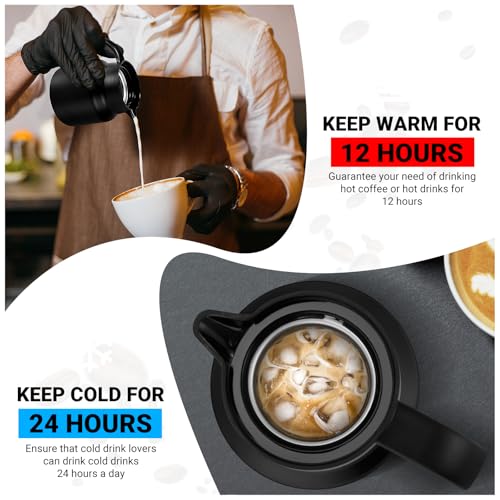 Image of Small Insulated Coffee Carafe, 27 oz, Keeps Hot for 12H, Black | Thermal Carafe, One-Hand Pour, Leakproof Lid, Anti-Slip Base for Personal Use