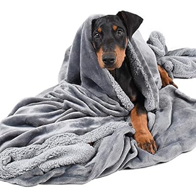 Dog Fleece Blanket, Large Washable Soft Warm Fluffy Sherpa Plush Pet Blankets for Dogs Puppy Doggy Cats Double Thickness Throws 152 x 127 cm Gray