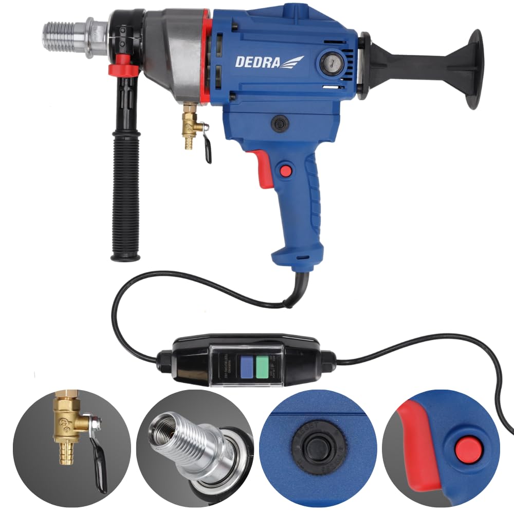 Trapano a nucleo DEDRA max. diametro Ø 130 mm spessore 1700 W, peso 4,8 kg, 0 – 1990 giri/min, protezione IP20, softgrip, velocità regolabile, interruttore PRCD, inserto corona da 1 ¼"