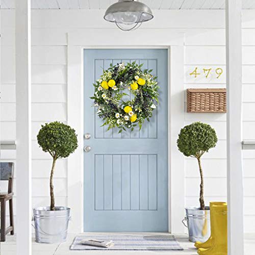 image for WANNA-CUL 18 Inch Spring Farmhouse Fruit Wreath with Artificial Lemons