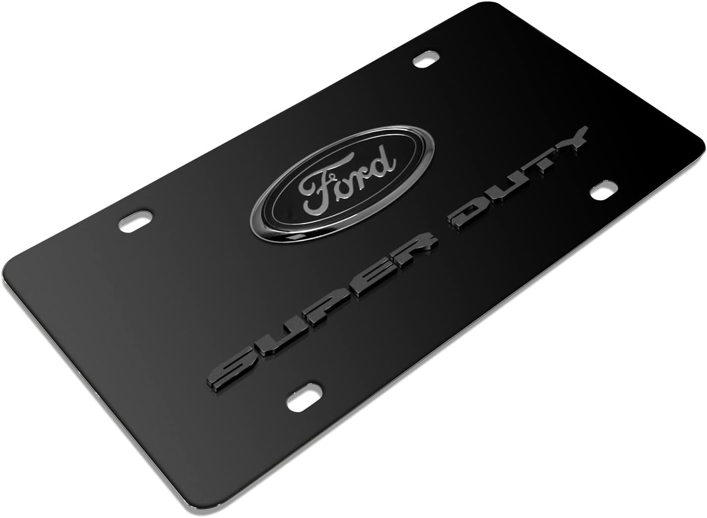 iPick Image for Ford Super-Duty 3D Dark Gray Logo on Black Stainless Steel License Plate - Official Licensed