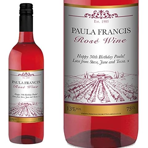 Personalised Rosé Wine 75cl with FREE Gold Gift Box. Any Name & Message Cover