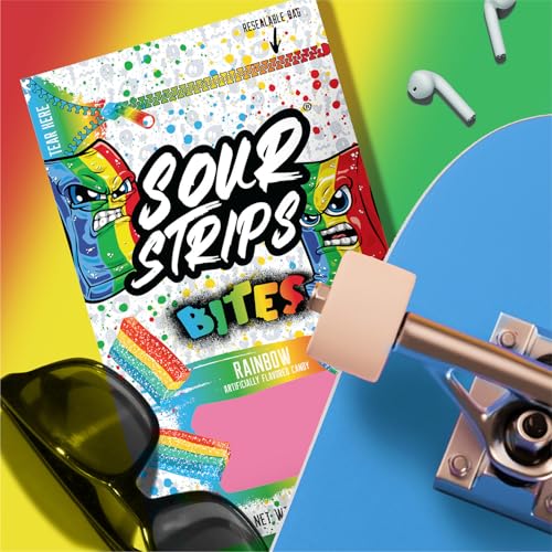 Image of SOUR STRIPS Bites Rainbow Flavored Chewy Candy Bag, 6.35 oz (Pack of 2)