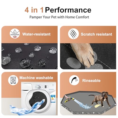 Image of Dog Playpen Bottom Pad for 24 inch Metal Octagon Exercise Pen | 8-Panel Design with Elastic Buckle Connections | Waterproof Floor Mat (Note: PlaypenNot Included) (Gray)