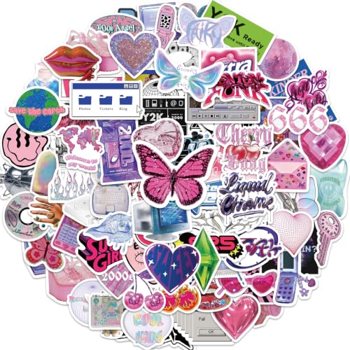 Y2k Retro Aesthetic Stickers 106pcs Cool 2000s Cyber Trend Stickers Vinyl Waterproof Sticker for Laptop Guitar Water Bottle Birthday Gifts for Girls Kids Teens