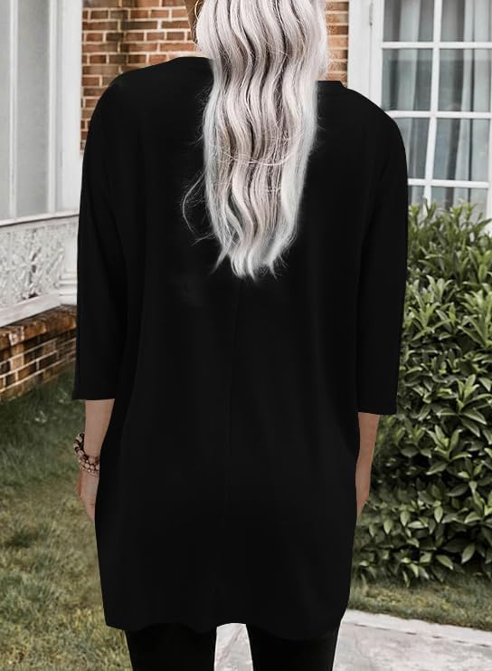 Poetsky Womens 3/4 Sleeve Tunics or Tops to Wear with Leggings Long Shirts Blouses with Pockets S-3XL - Image 2