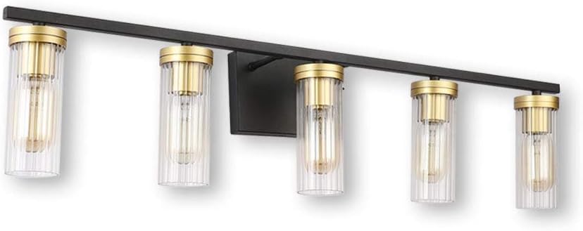 Up To 40% OFF BDL Bathroom Vanity Light Fixtures 2020 New Black Gold 5 Lights Clear Glass Shade Modern Wall Bar Sconce Over Mirror (Exclude Bulb)