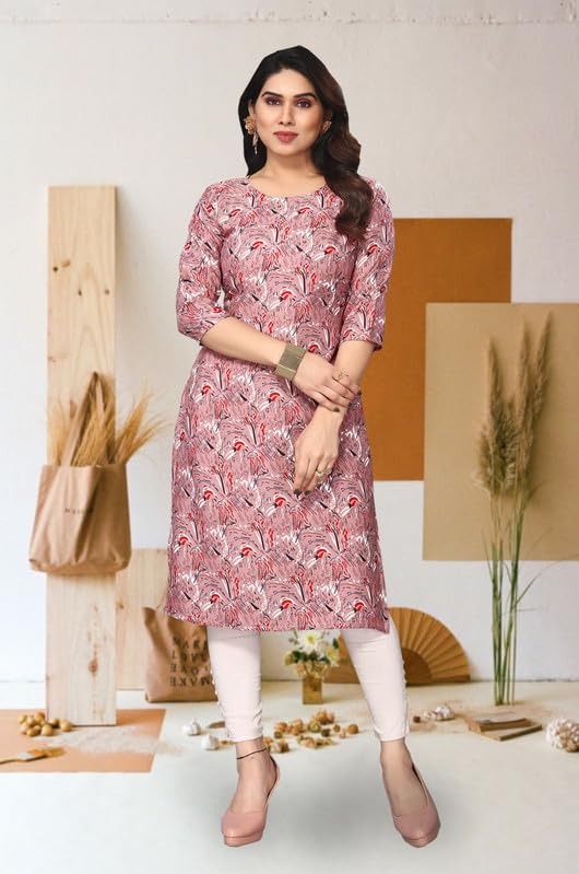 Image of JAKHANA Women's Crepe Printed Casual Straight Calf Length Round Nick Kurta Pack of 4