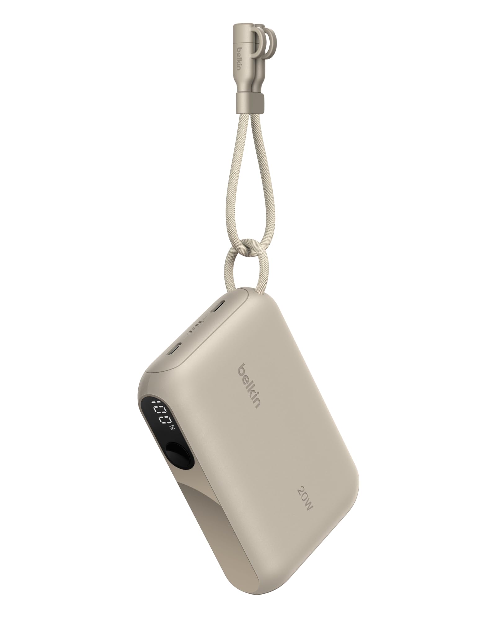 Belkin Portable Charger, Slim USB-C Power Bank 10,000mAh w/ 2 USB-C Ports, Digital Battery Display, 20W Charging Battery Pack - iPhone 17, Air, Pro, Samsung Galaxy S25, Pixel 10, iPad, & More - Sand