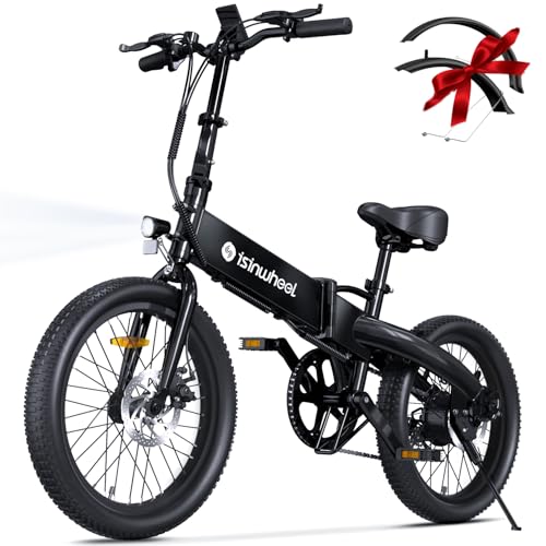 isinwheel Electric Bike for Adult 500W Motor, 20 mph Folding Ebike, 14"/16"/20"/26" Adult Electric Bicycles with Smart Uphill, 7.8/10.4Ah Battery, E Bikes for Adults and Teens Black 20 Inch-