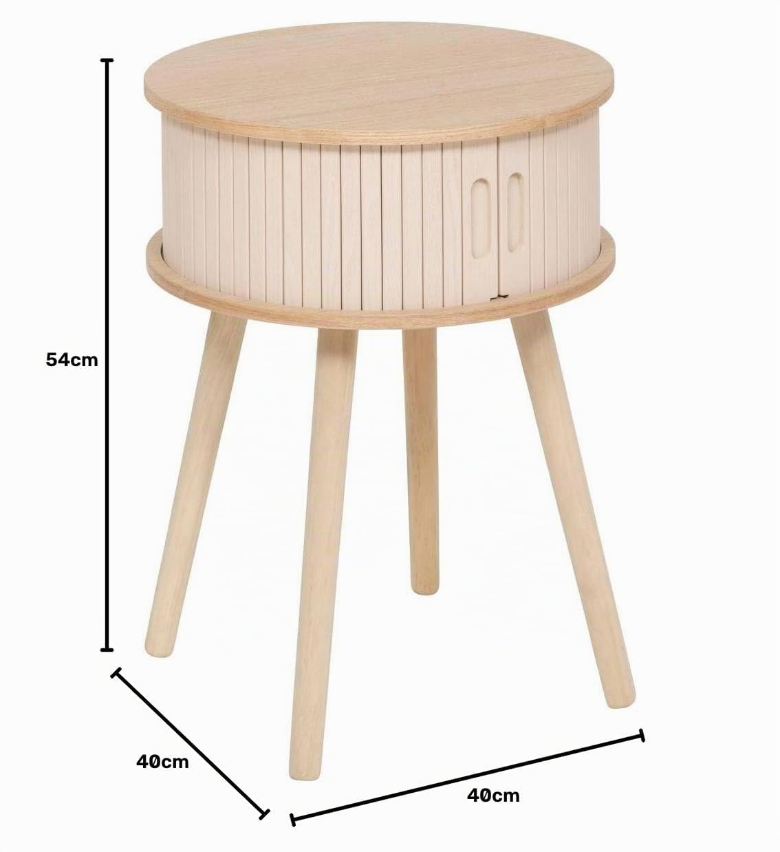 Table d'appoint Table de Chevet 2 Portes Effet Lattes Beige crème H 54 cm - Atmosphera