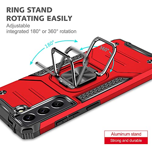 HNHYGETE for Galaxy S21 FE 5G Case with Screen Protector, 360°Military Grade Rotatable Kickstand (Heavy Duty) Shockproof Protective Cases for Samsung Galaxy S21 FE 5G (Red) - image 5