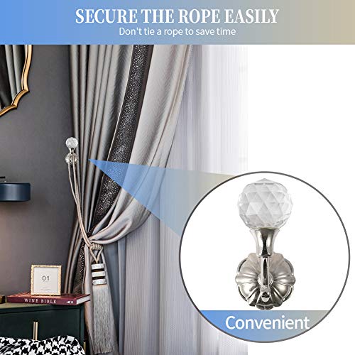 Creatyi 4 PCS Clear Crystal Curtain Holdbacks Tassel Holder Curtain Tieback Hook Curtain Tiebacks Curtain Hooks (Silver)
