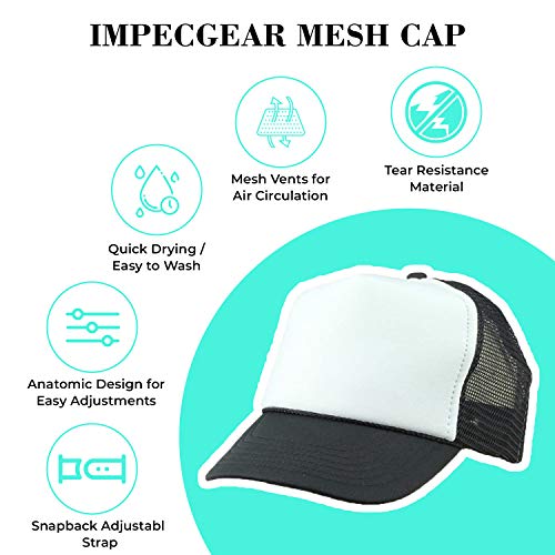 Impecgear 2 Packs Youth Cap Kid's Baseball Caps Sports Hats Trucker Hats Summer Mesh Cotton Cap (2 For Price Of 1) (Black/White) #TOP2