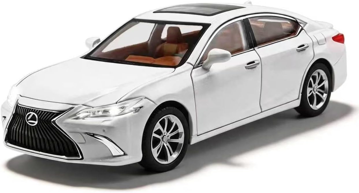 WAKAKAC Model Car 1/24 Lexus ES300 Alloy Diecast Collectible Toy Car with Light and Sound Toy Vehicle Door Can Be Opened for Boys Kids Toddler Gift White Car