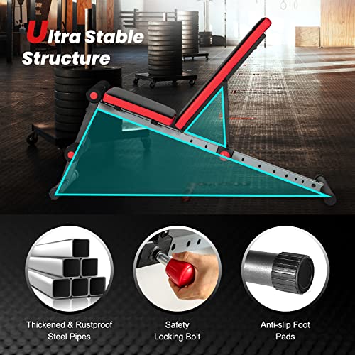 GYMAX Weight Bench, Adjustable Workout Bench Sit Up Bench with 9-Level Incline, Decline Ab Bench Press for Home, Core Strength Training Bench for Full Body - Image 5