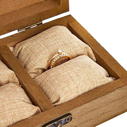 Juvale Wooden Two Become One Wedding Ring Box With Burlap Pillow Lining, Hinge Clasp Closure Wedding Ring Holder For Ceremony, Anniversaries, And Marriage Renewal (6X4X2 In) #TOP7
