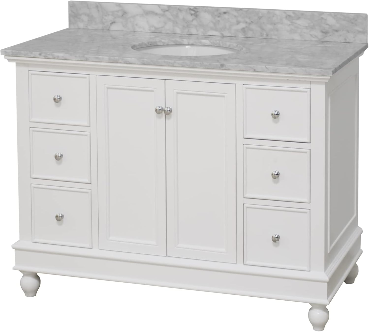 Bella 48-inch Bathroom Vanity: White Cabinet with Carrara Marble Countertop and Ceramic Sink