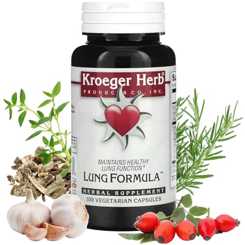 Kroeger Herb Lung Formula Lung Support Supplement with Herbs Respiratory and Immune Support Lung Cleanse Echinacea Clear Lungs Non-GMO Gluten Free No Preservatives-100 Capsules Made in USA