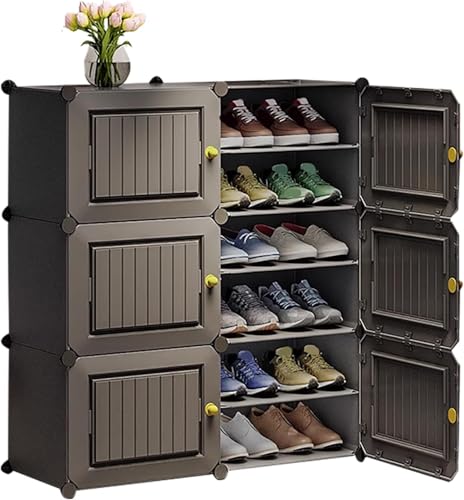 Image of Sunderlook Shoe Rack Plastic for Home- Slipper Stand, Professional Shoe Stand, Chappal Stand, Multipurpose Foldable Standing Comfort Runner Shoe Rack with Door (Black, 12 Shelf 6 Door)