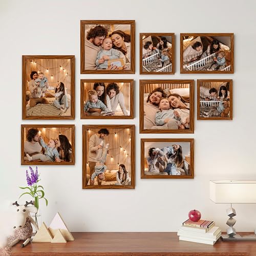 Image of Art Street Modern Wall Collage Photo Frame, Individual Picture Frame Set For Living Room, Decorative Wall Hanging Home Decor-Set Of 10 (4x6, 6x8, 8x8, 8x10 Inch, Brown)