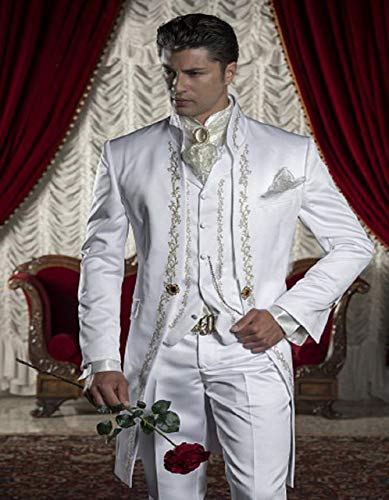 Mens Embroidery White Mandarin Lapel Tail Tuxedos Wedding/Prom Best Man Blazer 3 Pieces Men Suits3
