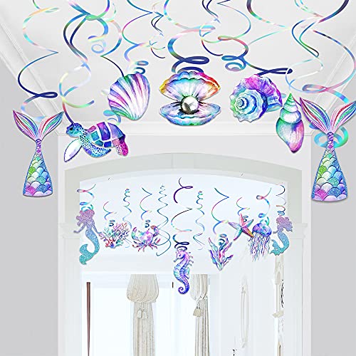 Image of 30 Pcs Mermaid Hanging Swirl - Mermaid Party Decorations, Mermaids Parties Supplies for Girls, Ocean Ceiling Streamers for Mermaids Party Favors, Baby Shower and Theme Birthday Parties Decoration