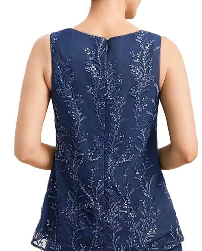 2 Pieces Mother of The Bride Dresses with Jacket Chiffon Lace Formal Wedding Guest Dresses 3/4 Sleeve Evening Gowns3