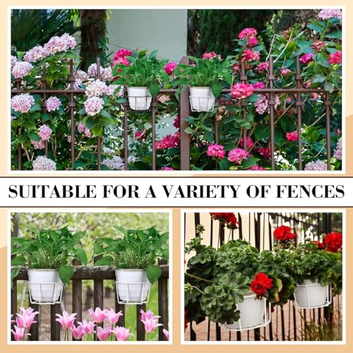 Image of Anti Rust Round Hanging Planters for Balcony Grill | Metal Flowerpot Gamla Stand | Balcony Railing Planter (8, White)
