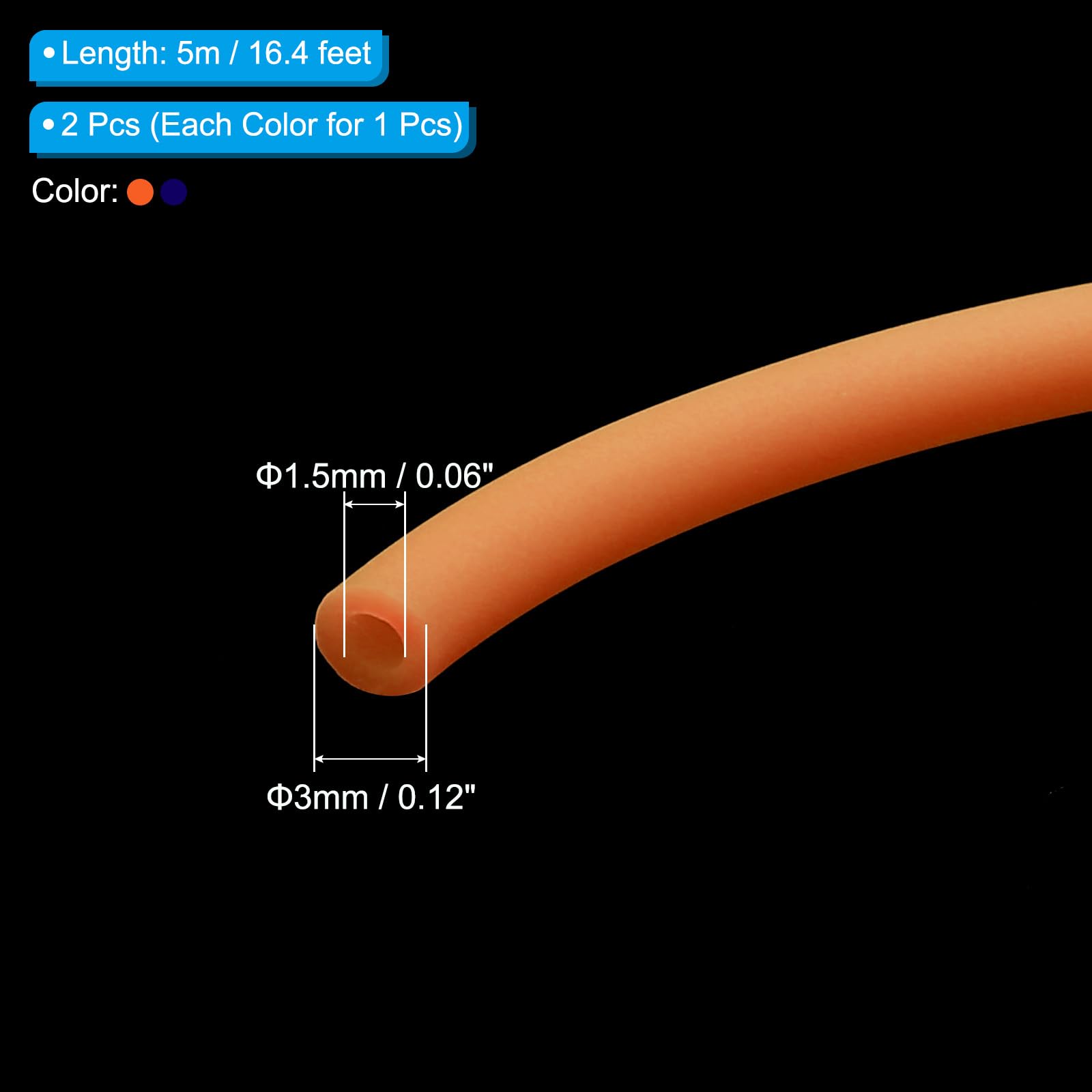 PATIKIL Rubber Cord Tube, 16ft Silicone Hollow Tubing 1/8" OD 1/16" ID for DIY Craft Beading Necklaces Bracelet Orange/Dark Blue - Image 2