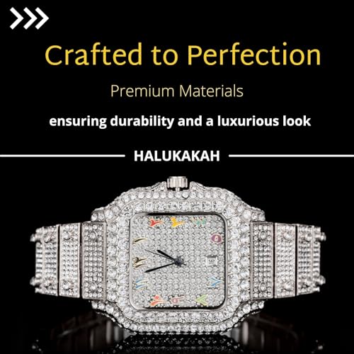 Reloj de moissanita iced out Halukakah con oro de 18k cronógrafo rectangular para niños 4