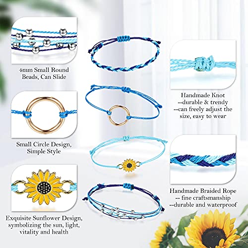 Top Plaza 4 Pcs Summer Surfer Wave Anklet Bracelets for Women Adjustable Strand Braided String Rope Bracelets Sunflower Friendship Bracelets Ocean Beach Jewelry for Women Teen Girls - Image 6