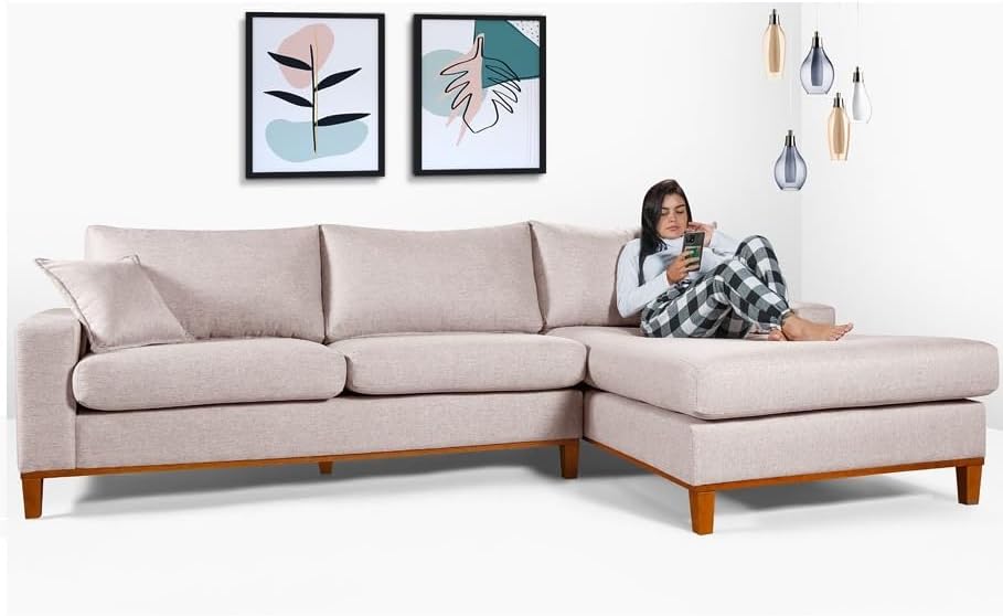 Sofá California 4 Lugares Living Chaise Linho Lado Esquerdo - Essencial Es...