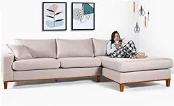 Sofá California 4 Lugares Living Chaise Linho Lado Esquerdo - Essencial Estofados (Champagne)