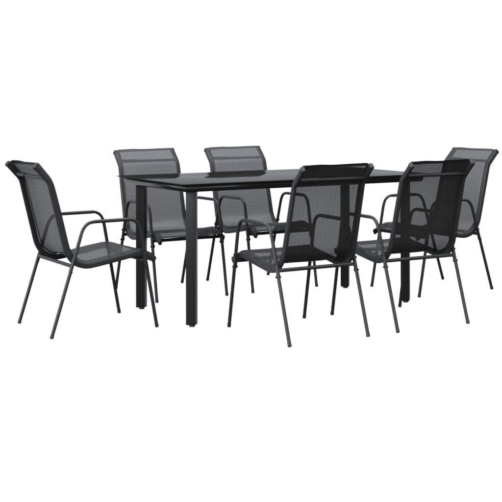 KCCKOM Garden Furniture Set 7 Piece Patio Dining Set Black Steel and Textilene