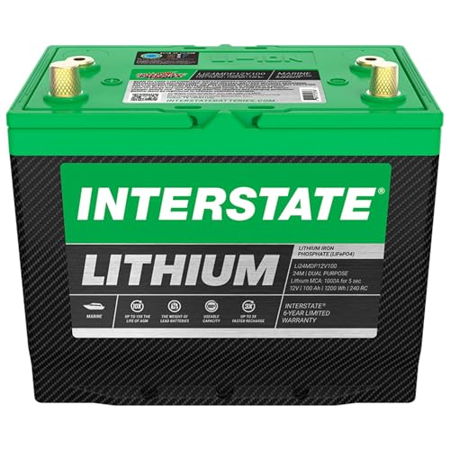 Image of Interstate Batteries 12V 100Ah LiFePO4 Dual Purpose Marine Battery, Grp 24M