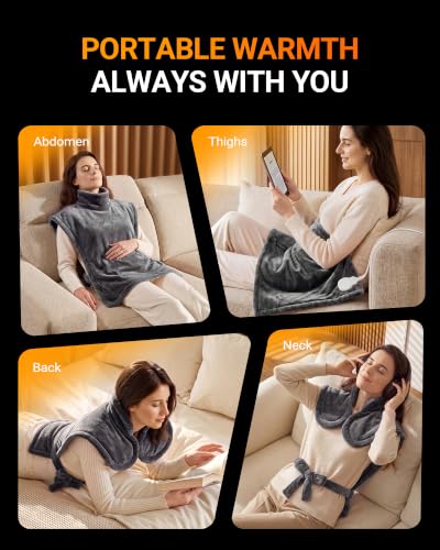 Image of Electric Heating Pad for Neck Shoulder: 33x24in, ETL Certified | Heating Pad for Back Pain Relief - 6 Heat Levels, Weighted Heat Pad Hands-Free, Auto Shut-Off, Flannel Gifts for Women Men
