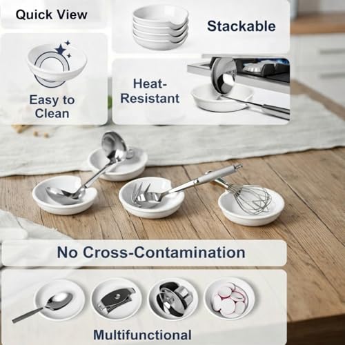 Image of Irenare 1 Pcs Ceramic Spoon Rest for Stove Top, 3.74 Inch Porcelain Spoon Holder, Coffee Utensil Rest Heat Resistant Dishwasher Safe for Home Kitchen Accessories Gift(White)