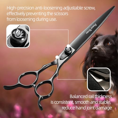 Dog Grooming Scissors 75 inch Bright Black Pet Shears Set Made Of Japanese 440C Advanced Stainless Steel Professional Grooming Scissors for Dogs Cats and Other Pets