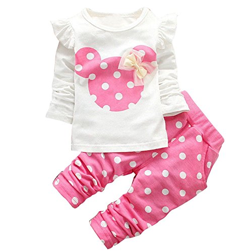 YiZYiF 2PCS Polka Dots Baby Girl Clothes Outfit Top Leggings Trousers Set Pink 12-18 Months