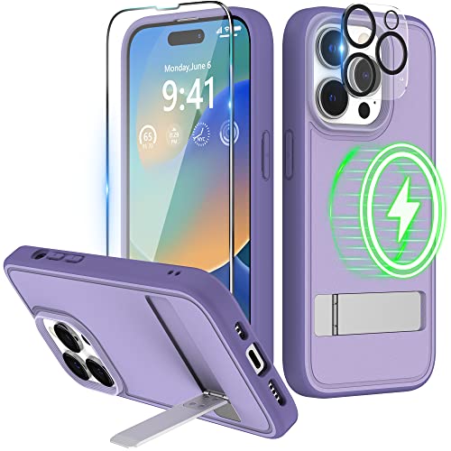 Coque magnétique pour iPhone 14 Pro avec béquille violette mate antichoc