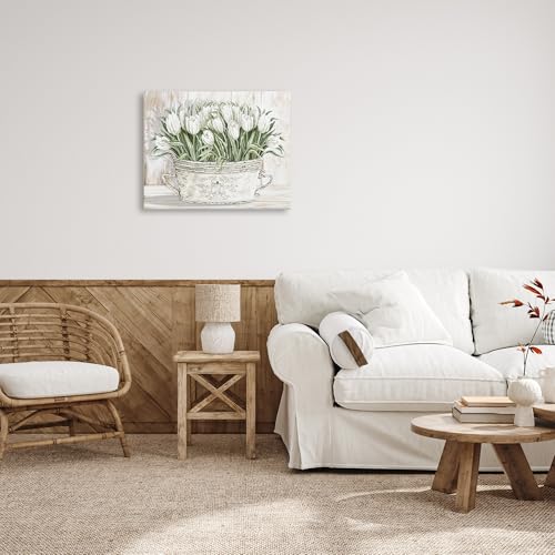 Image of 'Fresh White Tulip Flowers Vintage'| Canvas Art | Stupell Industries | 30 x 24 Inches, Easy to Hang and Sturdy, Made in USA, by Cindy Jacobs
