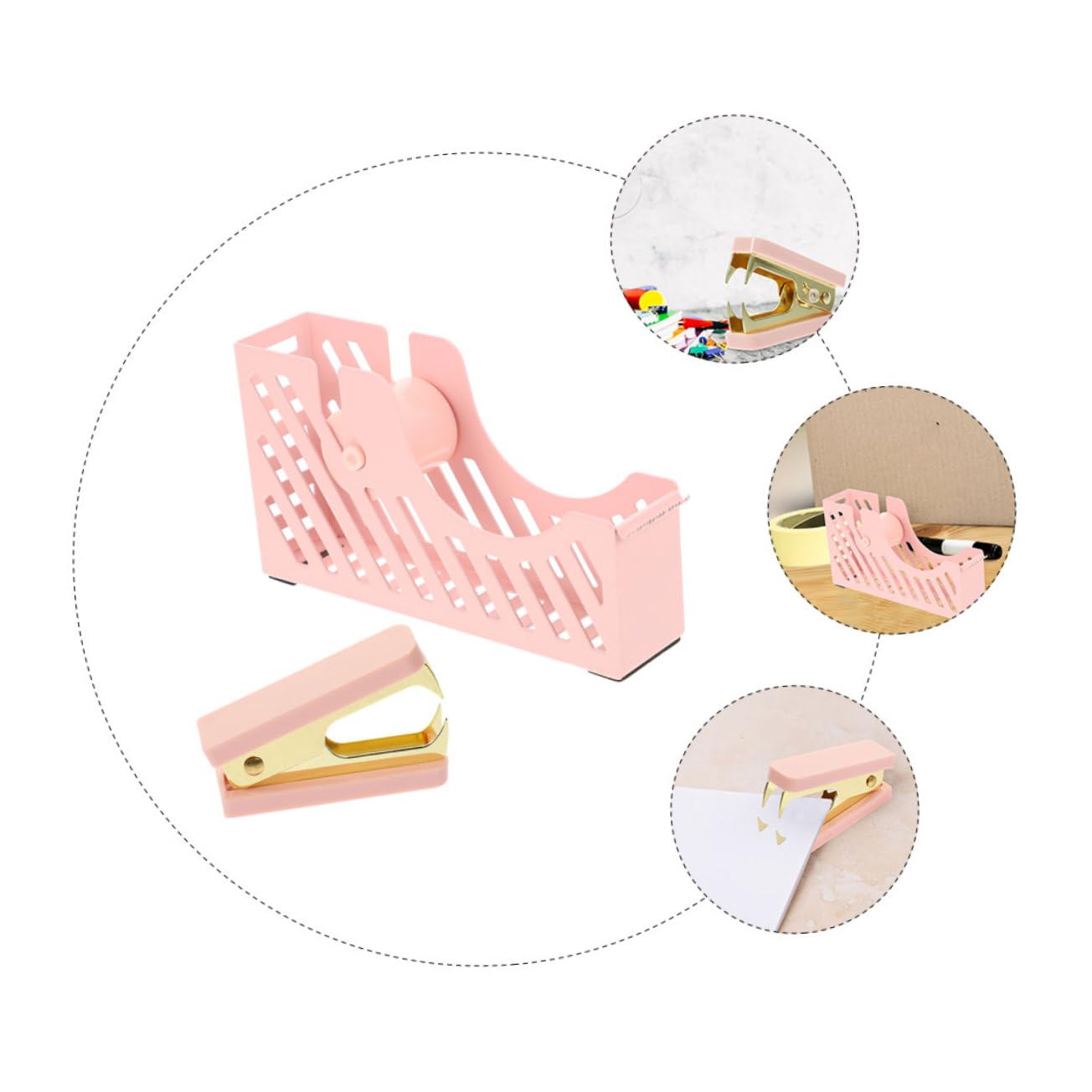 jojofuny 4 Set Forniture per Ufficio con Dispenser per Nastro e Rimuovi Punti Metallici Kit Accessori Eleganti per Scrivania e Leggero per Attività Domestiche e Lavorative
