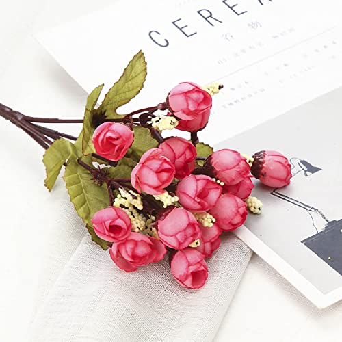 Mini Rosa Falsa, Elegante Flor de Simulación de Tela de Seda para Decoración de Fiesta en Casa, Oficina, Forma Natural (Pink)