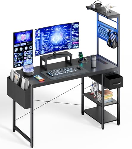 47-Inch Gaming Desk with LED Lights, Storage, and Outlets