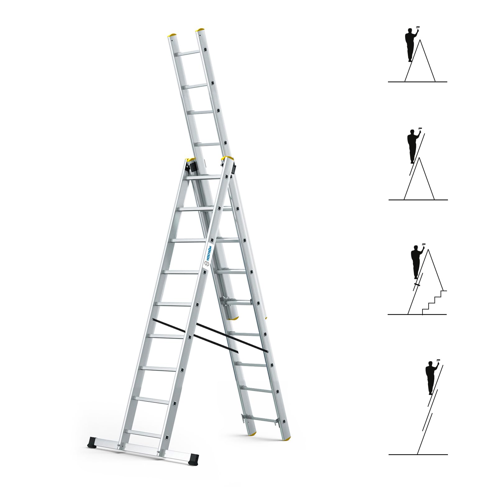 Scala A 3 Rampi StablePro In Alluminio - 9 Gradini Per Rampa, Altezza Max 6.10m, Garanzia 5 Anni