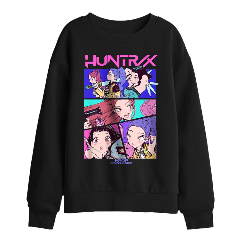 Kpop Demon Hunters Huntrix Neon Comic Anime Kids Sweatshirt, Black, 5-6