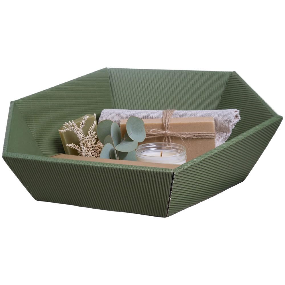 Geschenkkorb aus Wellpappe 6-eckig olive 35,5x30x13,9 cm, 25 Stück