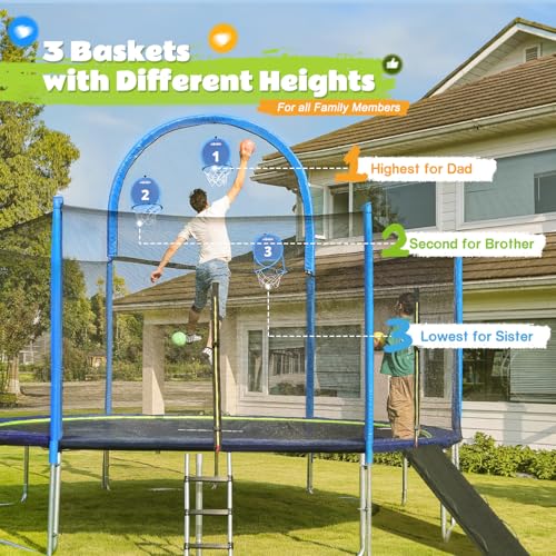 Zupapa 1500LBS Weight Capacity No-Gap Design Kids Trampoline 16FT 15FT 14FT 12FT 10FT Outdoor Safety Enclosure Trampolines with Non-Slip Ladder for Children, Adults & Family Backyard Fun